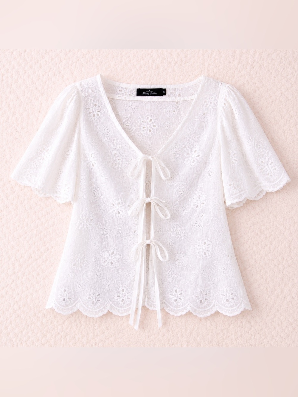 White Eyelet Tie Front Boho Cottagecore Top